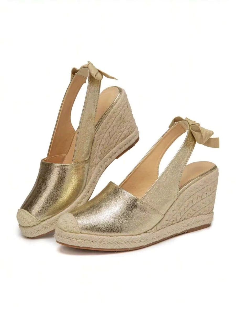 DLF SEASON Womens Fashionable Espadrille Wedge Sandals - Closed Toe Bandage Design With Adjustable Slingback - Stylish Platform Summer Shoes