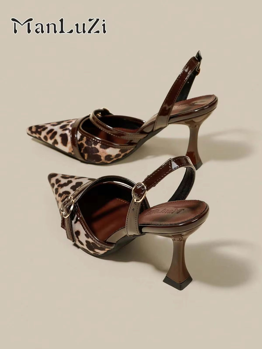 ManLuZi Women's Brown Patent Leather High Heel Pumps With Wine Glass Heel, Pointed Toe, Closed Toe, Elegant Formal Fashion Party Sexy Office Slingback High Heels