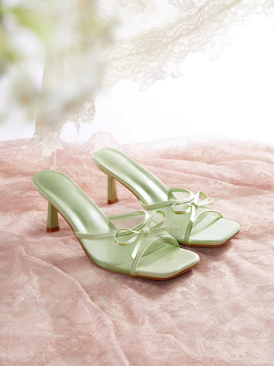 Rylithe Lime Green Spring Summer New Mesh Breathable Open Toe High Heel Sandals Versatile Simple Thin Heel Outdoor Sandals Shoes For Women